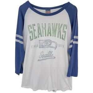 Seattle Seahawks Raglan Shirt Womens Large Blue White NFL Football Tee
